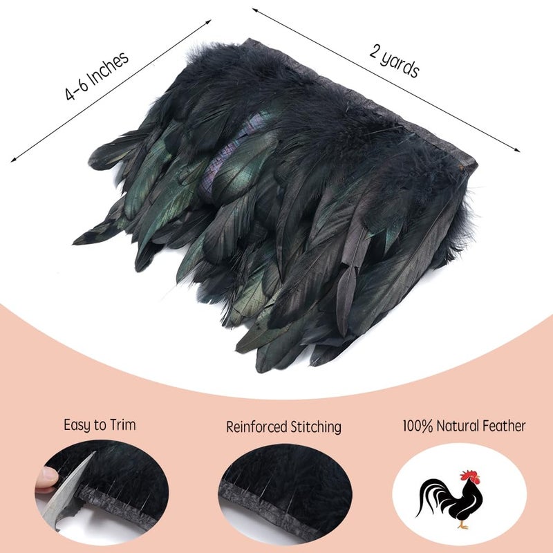 Shekyeon 2yards Rooster Feather Fringe Trim for Costume Decoration (Black) - Image 2